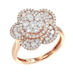 14K Rose Gold Designer Diamond Flower Ladies Cocktail Ring 1.5ct By Luxurman