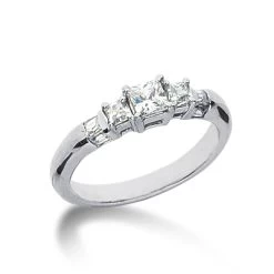 Thin 14K White Gold Diamond 3 Stone Engagement Ring 1.16ct