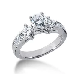 14K White Gold Diamond Designer Channel And Prong Set Engagement Ring 1ct