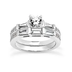 14K White Gold Diamond Designer Engagement Ring Set 1.45ct