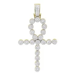 14K Yellow Gold Diamond Egyptian Ankh Cross Pendant 1 Carat By Luxurman