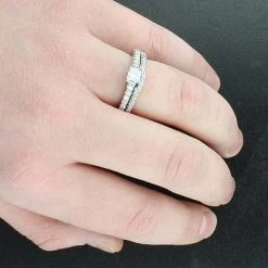 14K White Gold Round And Princess Cut Diamond Engagement Ring Set 0.84ct -Fashion Accessories Shop 14k gold diamond engagement ring set 084ct p 42297bod