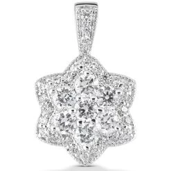 14K White Gold Diamond Flower Pendant 2.29ct