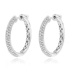 14K White Gold Diamond Hoop Earrings 1.75ct
