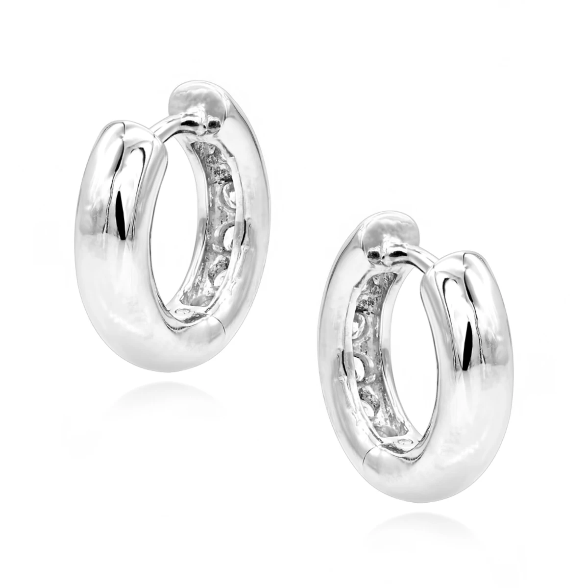 14K White Gold Diamond Huggie Earrings Hoops 1/2ct 6 14K White Gold Diamond Huggie Earrings Hoops 1/2ct - Image 4