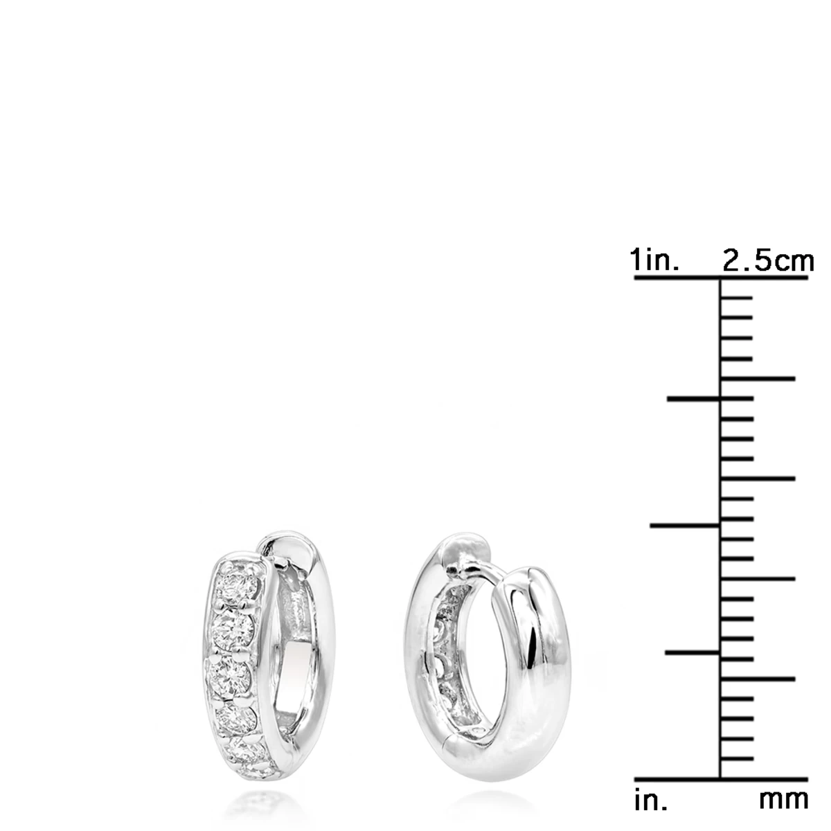 14K White Gold Diamond Huggie Earrings Hoops 1/2ct 7 14K White Gold Diamond Huggie Earrings Hoops 1/2ct - Image 5