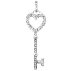 14K White Gold Diamond Key Pendant 0.29ct