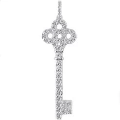 14K White Gold Diamond Key Pendant 0.79ct