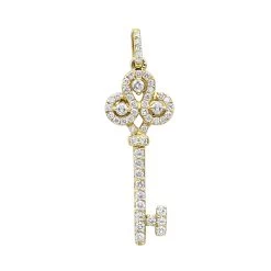 14K Yellow Gold Diamond Key Pendant 0.83ct