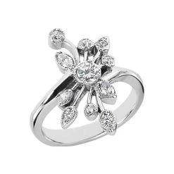 14K White Gold Diamond Right Hand Women's Ring 0.40ct