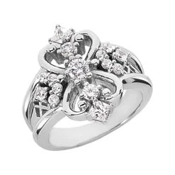 14K White Gold Diamond Right Hand Women's Ring 0.73ct