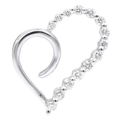14K White Gold Diamond Small Open Heart Pendant For Women By Luxurman 0.2ct