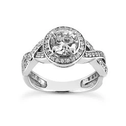 14K White Gold Diamond Unique Engagement Ring 0.86ct 5/16 In (8mm)