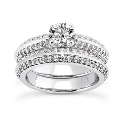 14K White Gold Diamond Unique Engagement Ring Set 1.29ct