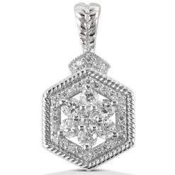 14K White Gold Flower Diamond Pendant 0.99ct