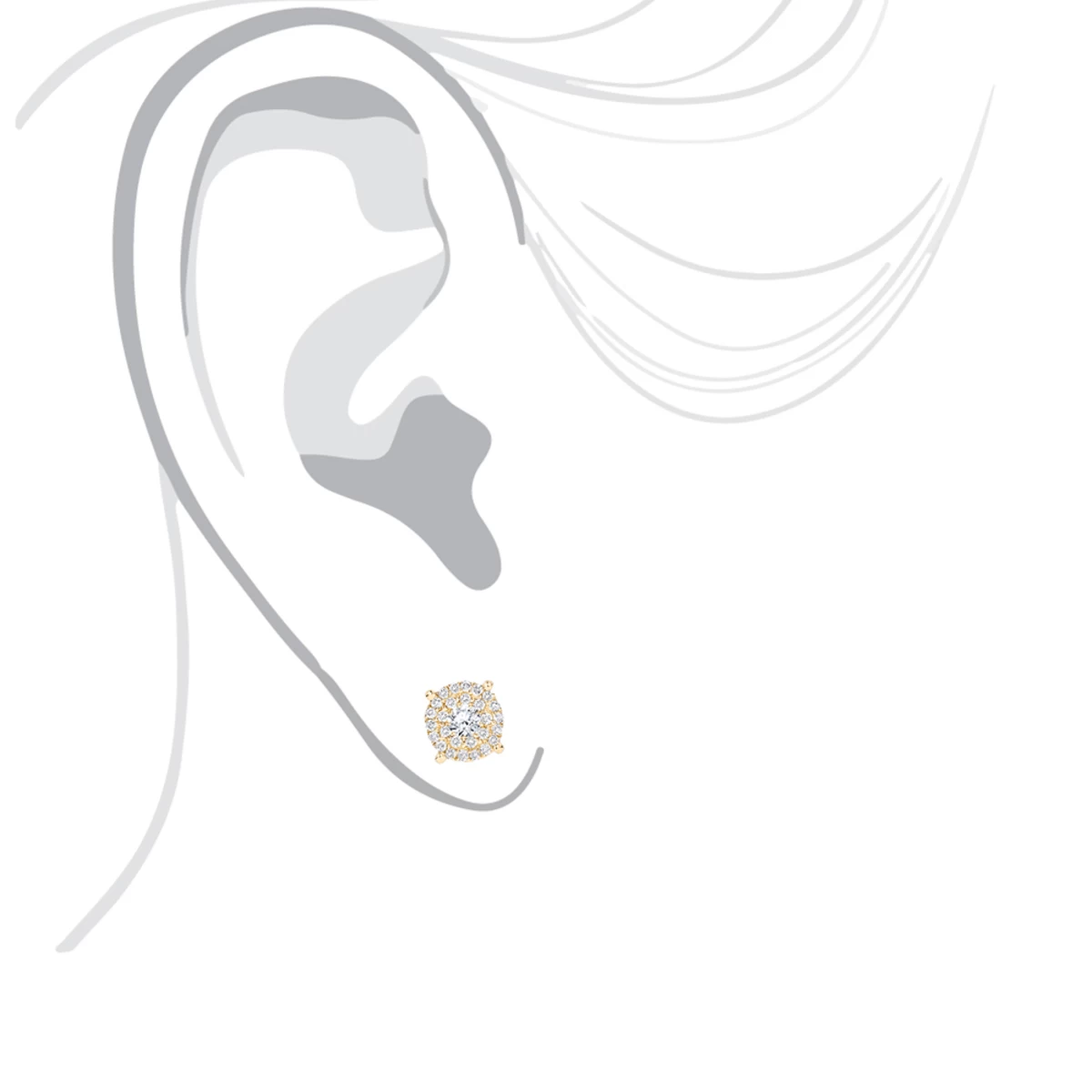 14K Yellow Gold Halo Round Stud Diamond Earrings 0.6ct Clusters 7 14K Yellow Gold Halo Round Stud Diamond Earrings 0.6ct Clusters - Image 5