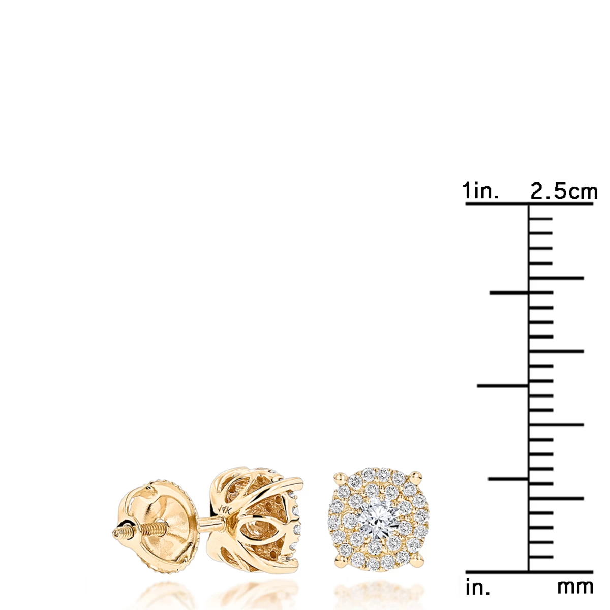 14K Yellow Gold Halo Round Stud Diamond Earrings 0.6ct Clusters 8 14K Yellow Gold Halo Round Stud Diamond Earrings 0.6ct Clusters - Image 6