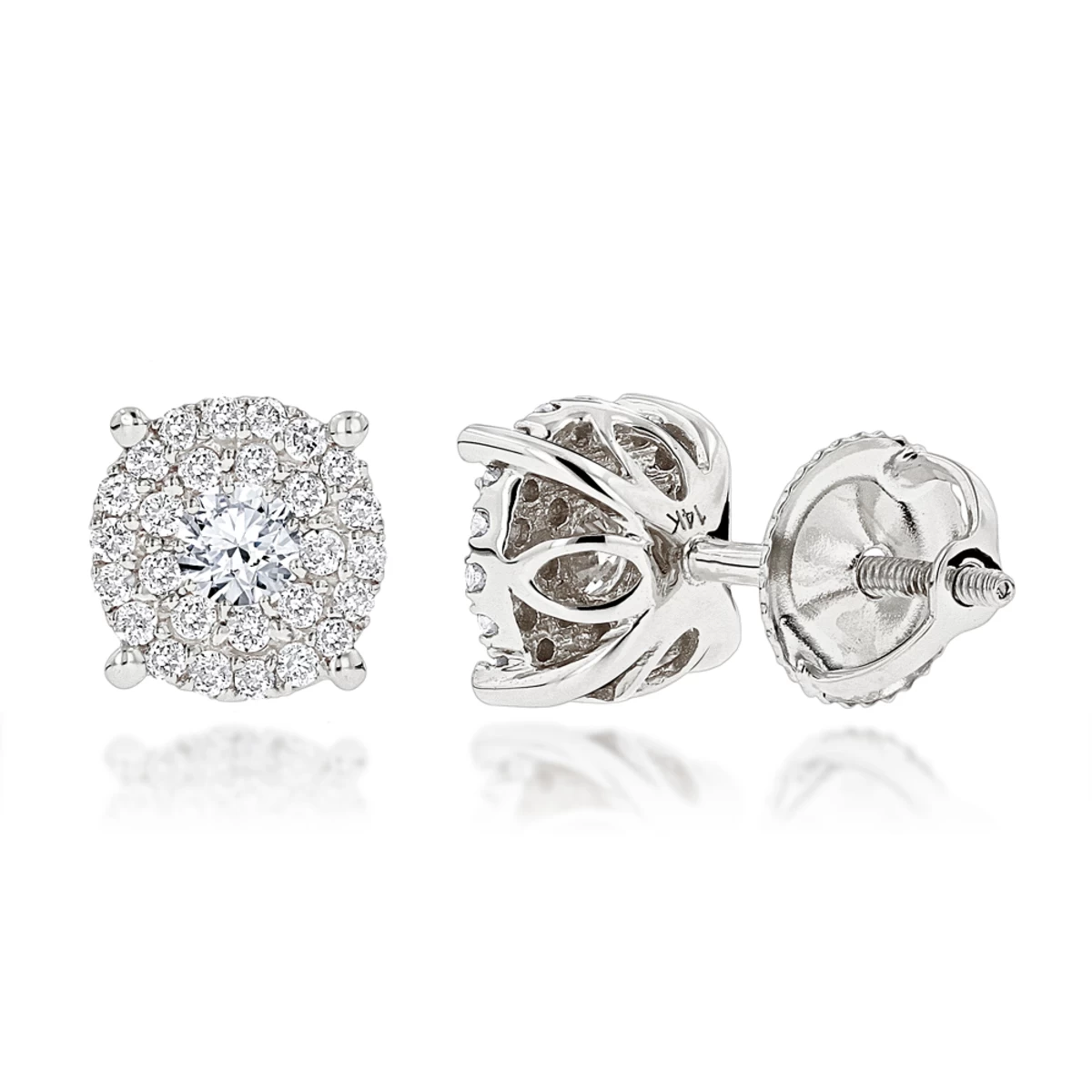 14K Yellow Gold Halo Round Stud Diamond Earrings 0.6ct Clusters 4 14K Yellow Gold Halo Round Stud Diamond Earrings 0.6ct Clusters - Image 2