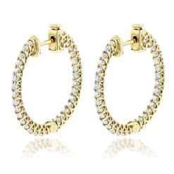 14K Yellow Gold Inside Out Diamond Hoop Earrings 1.85ct