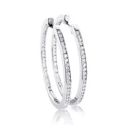 14K White Gold Inside Out Diamond Hoop Earrings 4.6ct