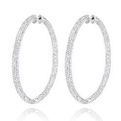 14K White Gold Inside Out Diamond Hoop Earrings 5.40ct