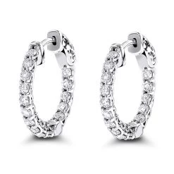 14K White Gold Inside Out Diamond Hoop Earrings For Women 1.5ct