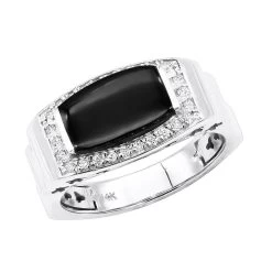 14K White Gold Ladies Black Onyx Ring 0.26ct