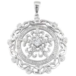 14K White Gold Ladies Circle Diamond Necklace 1.12ct