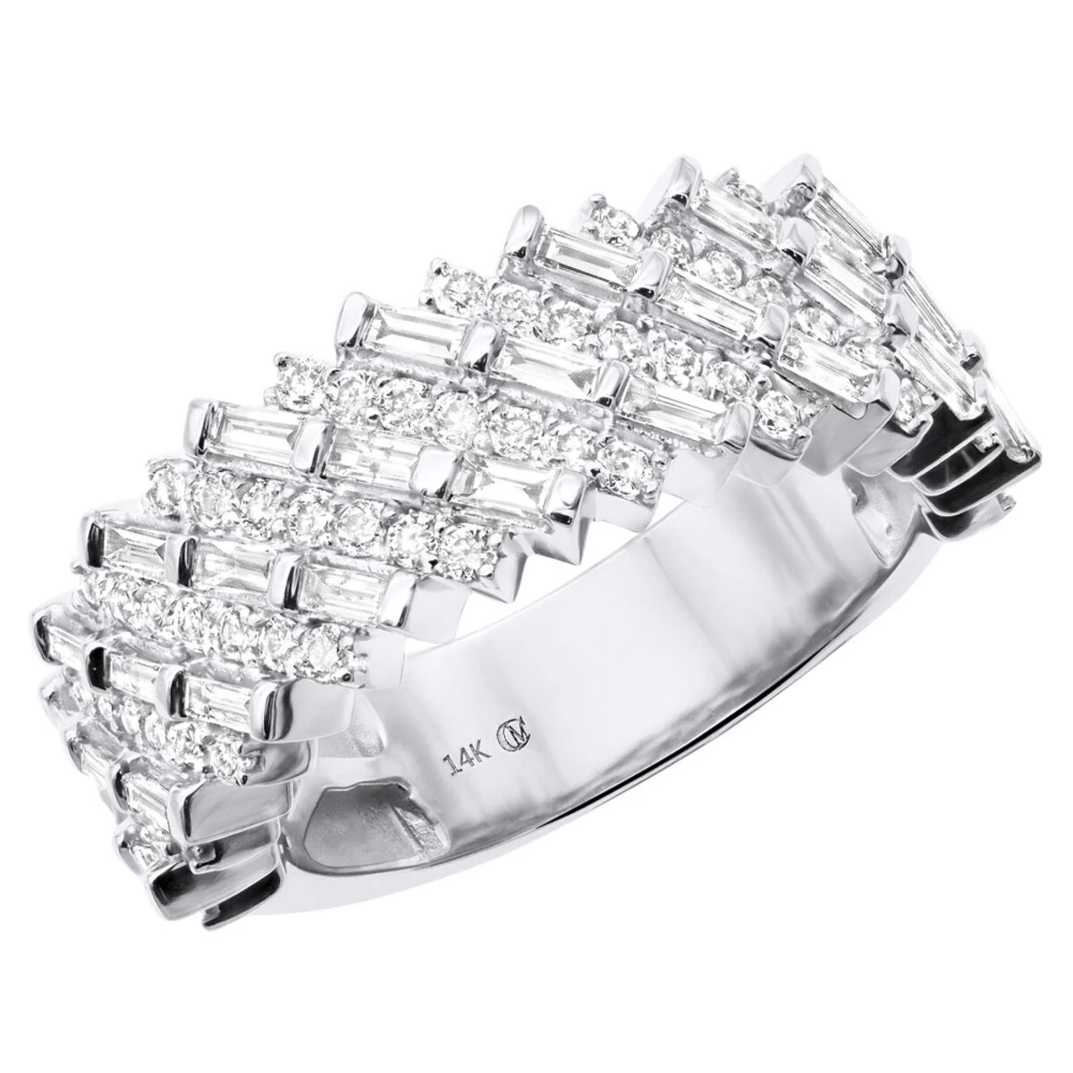 2 Carat Ladies Round & Baguette Diamonds 14K White Gold Ring Unique Wedding Band 3 2 Carat Ladies Round & Baguette Diamonds 14K White Gold Ring Unique Wedding Band