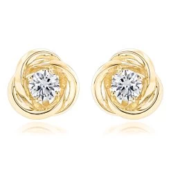 14K Yellow Gold Love Knot Diamond Earrings Solitaire Studs 1.4ct