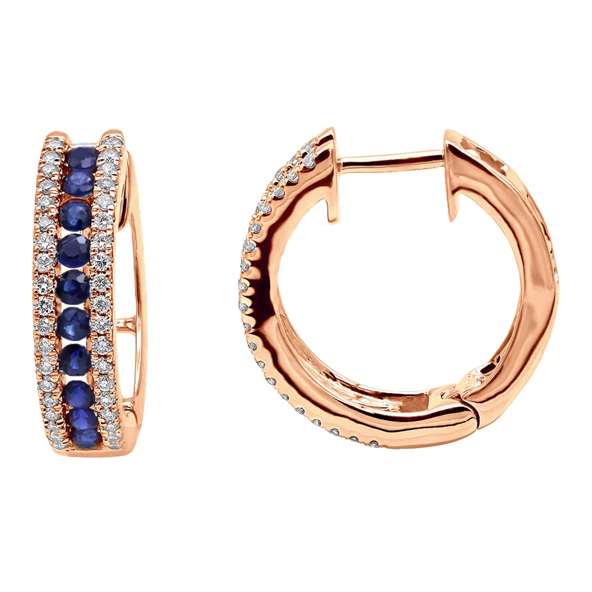 14K White Gold Natural Blue Sapphire And Diamond Huggie Earrings For Women 1ct 5 14K White Gold Natural Blue Sapphire And Diamond Huggie Earrings For Women 1ct - Image 3