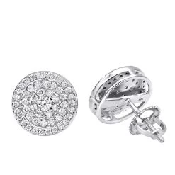 14K White Gold Pave Diamond Earrings For Men & Women 3/4ct Studs Real Diamonds