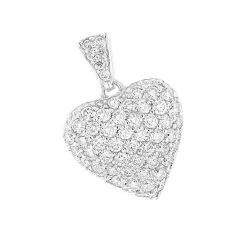 14K White Gold Pave Diamond Heart Pendant 2ct