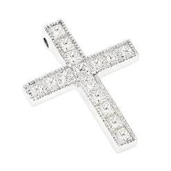 14K White Gold Princess Cut Diamond Cross Necklace 2.55ct