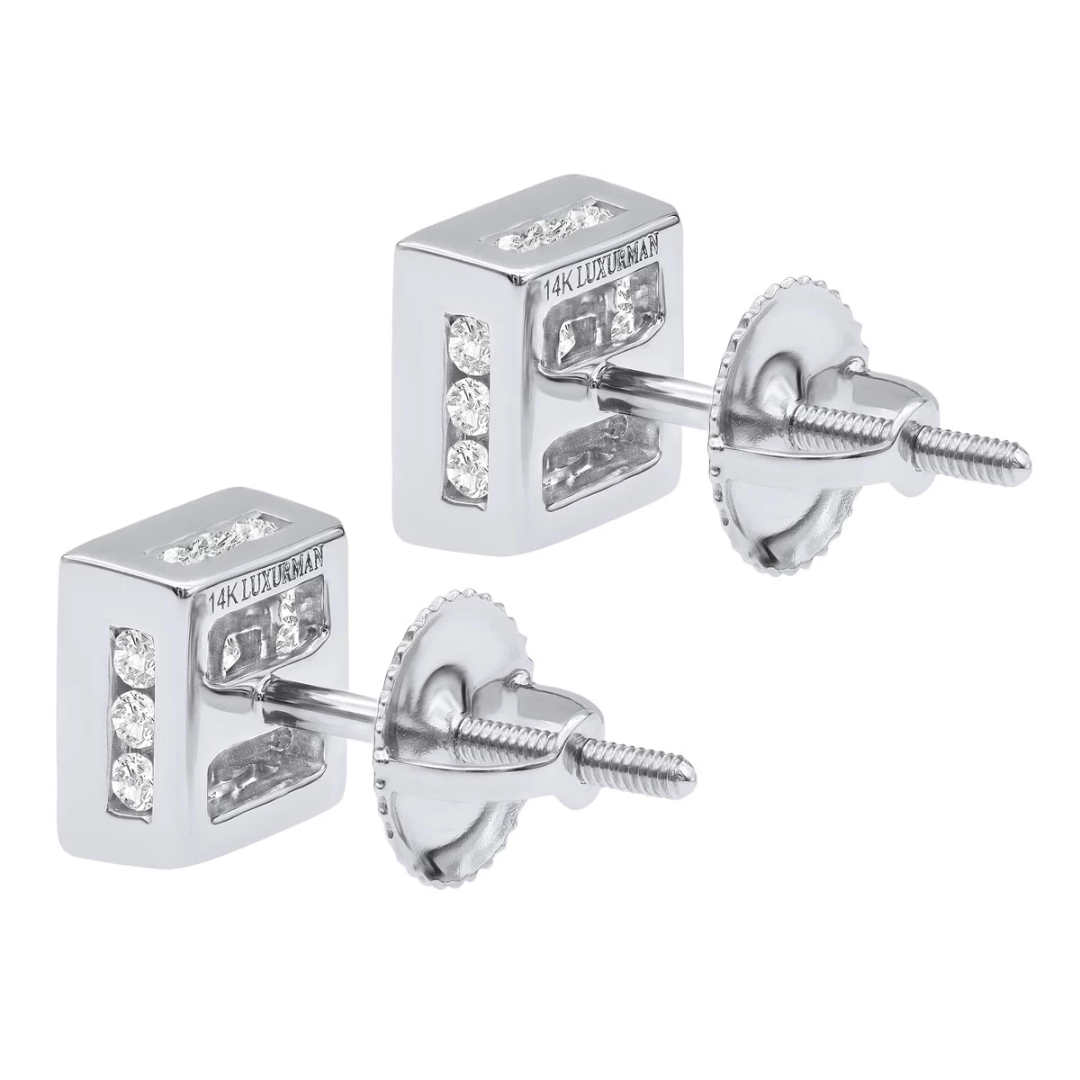 14K White Gold Princess Cut Diamond Stud Earrings For Men & Women 1 Carat 6 14K White Gold Princess Cut Diamond Stud Earrings For Men & Women 1 Carat - Image 4