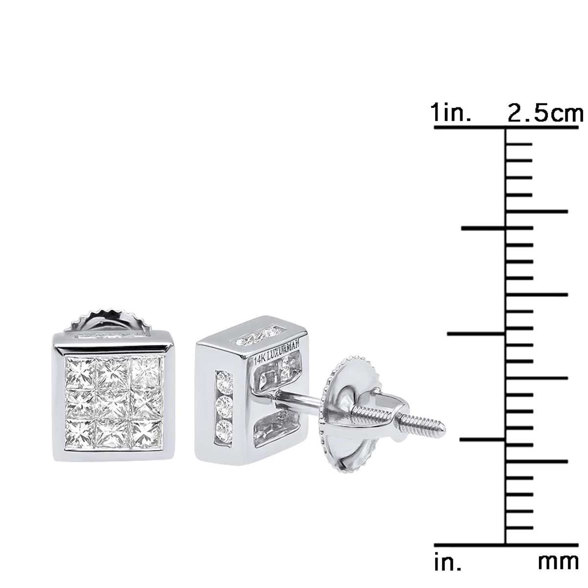 14K White Gold Princess Cut Diamond Stud Earrings For Men & Women 1 Carat 10 14K White Gold Princess Cut Diamond Stud Earrings For Men & Women 1 Carat - Image 8