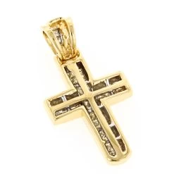 14K Yellow Gold Princess Diamond Cross Pendant 0.76ct -Fashion Accessories Shop 14k gold princess diamond cross pendant 076ct p 6610 backye