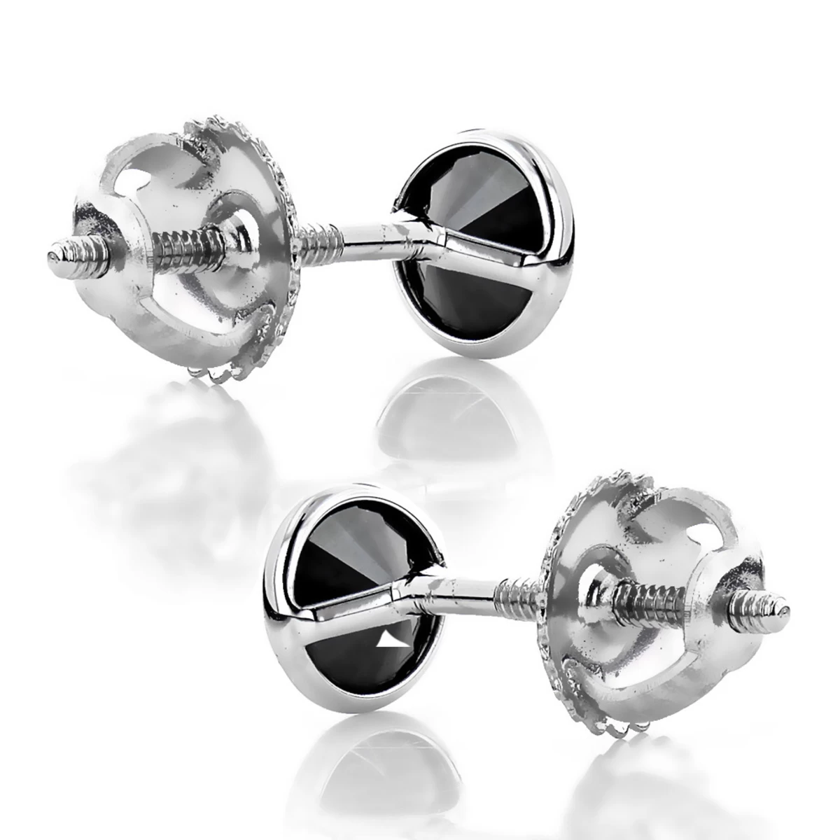 14K White Gold Round Black Diamond Stud Earrings Bezel 0.75ct 6 14K White Gold Round Black Diamond Stud Earrings Bezel 0.75ct - Image 4