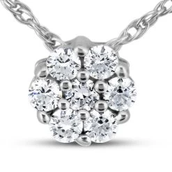 14K White Gold Round Diamond Cluster Pendant 0.14ct