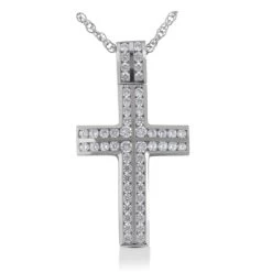 14K White Gold Round Diamond Cross Necklace 2.70ct