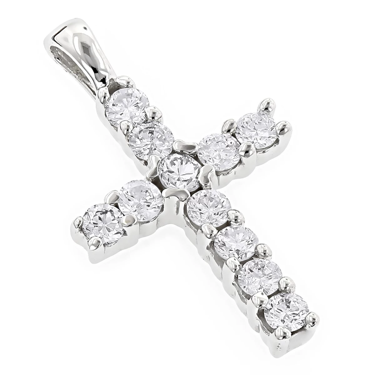 14K White Gold Round Diamond Cross Pendant 0.33ct 10mm 3 14K White Gold Round Diamond Cross Pendant 0.33ct 10mm