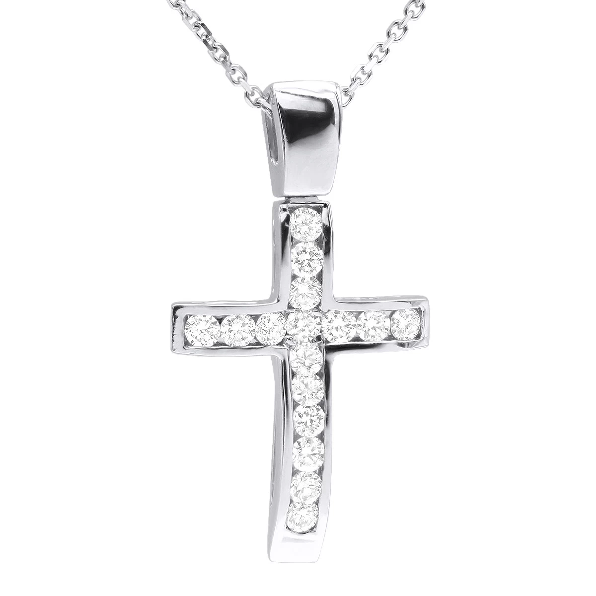 14K White Gold Round Diamond Cross Pendant 0.48ct 3 14K White Gold Round Diamond Cross Pendant 0.48ct