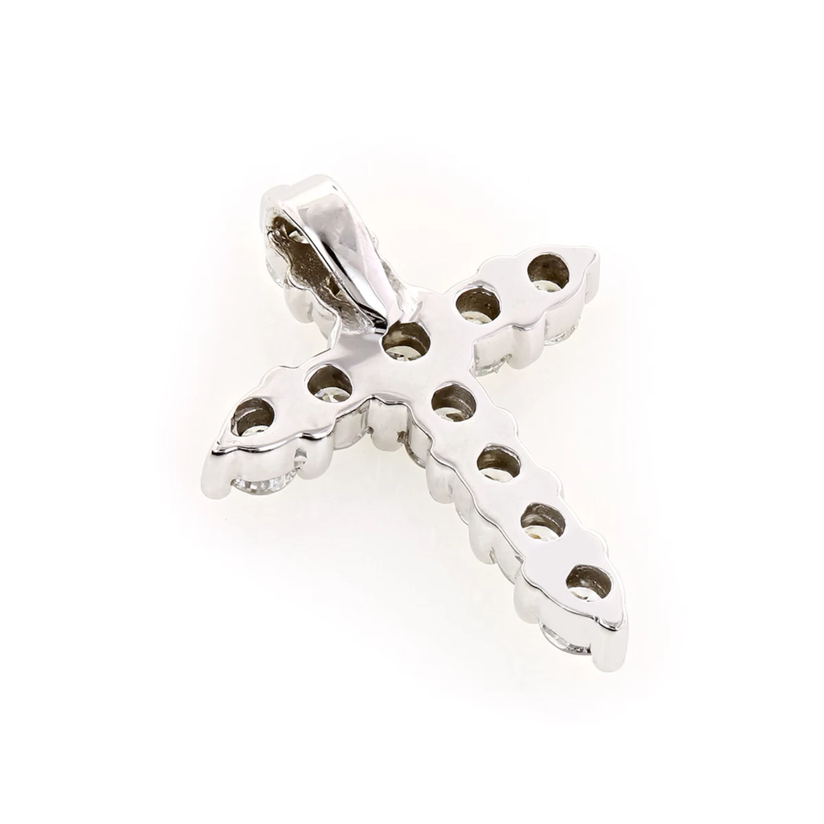 Small 14K White Gold Round Diamond Cross Pendant For Women 1 Carat 6 Small 14K White Gold Round Diamond Cross Pendant For Women 1 Carat - Image 4