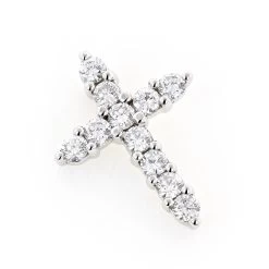 Small 14K White Gold Round Diamond Cross Pendant For Women 1 Carat