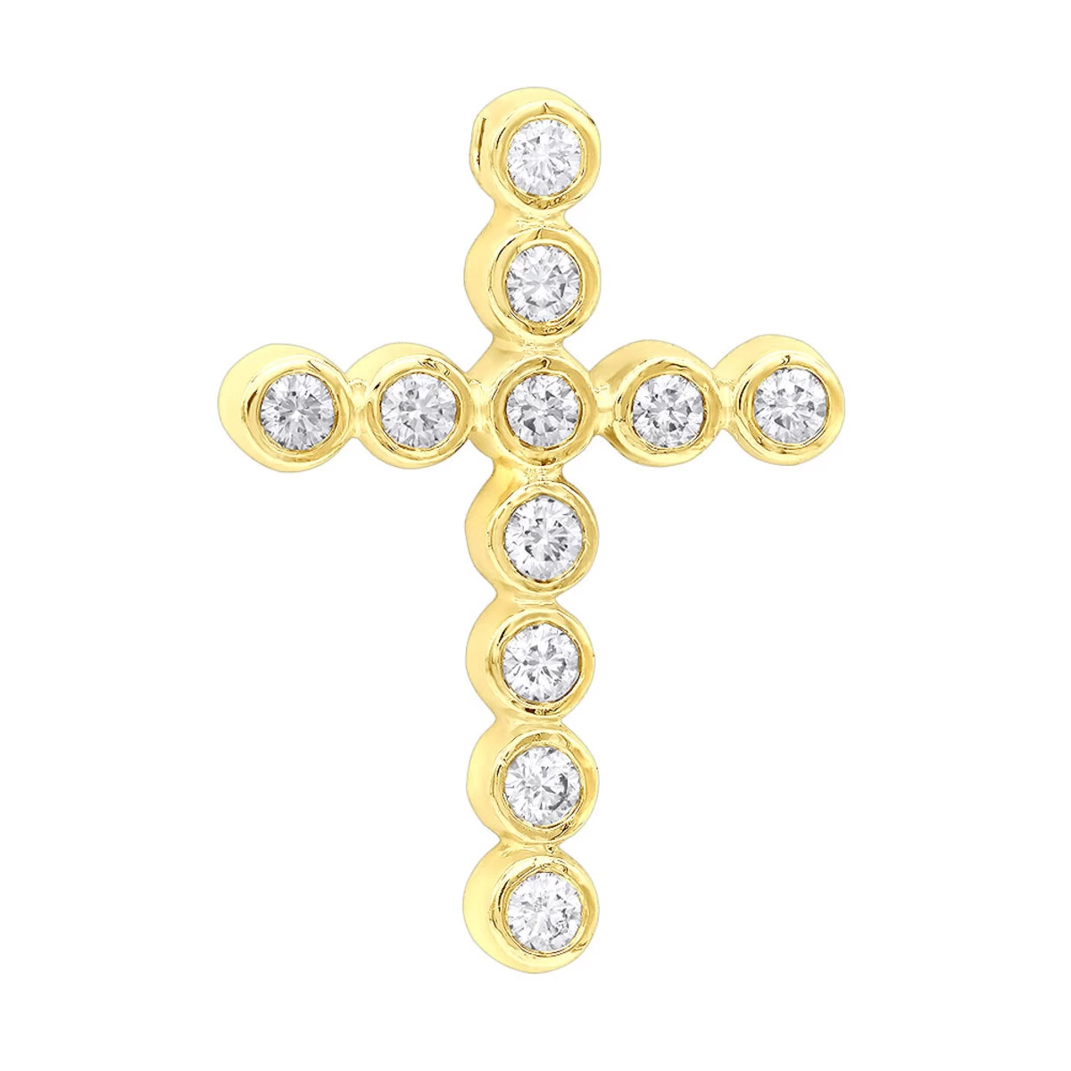 14K Yellow Gold Round Diamond Cross Pendant 1.32ct 24mm 3 14K Yellow Gold Round Diamond Cross Pendant 1.32ct 24mm
