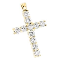 14K Yellow Gold Round Diamond Cross Pendant 4.40ct