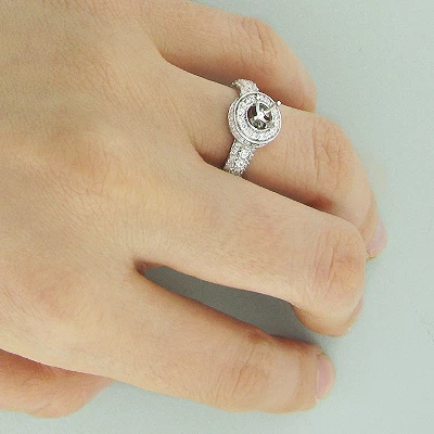 Halo 14K White Gold Round Diamond Engagement Ring Setting 1.00ct 5 Halo 14K White Gold Round Diamond Engagement Ring Setting 1.00ct - Image 3