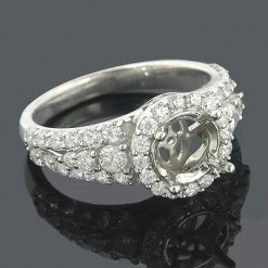 Halo 14K White Gold Round Diamond Engagement Ring Setting 1.08ct