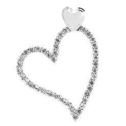 14K White Gold Round Diamond Floating Heart Pendant 0.74ct