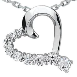 14K White Gold Round Diamond Floating Heart Pendant 0.75ct